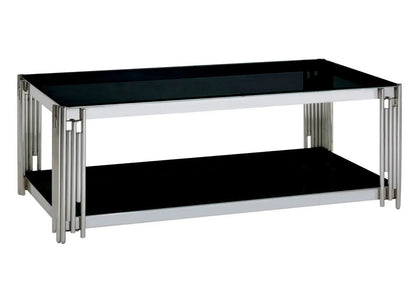 Table basse design en métal chromé et verre noir | Zalys