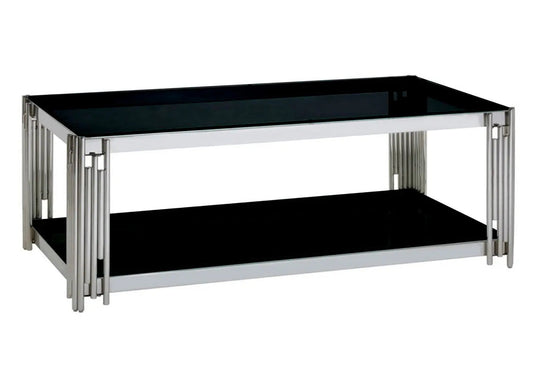 Table basse design en métal chromé et verre noir | Zalys