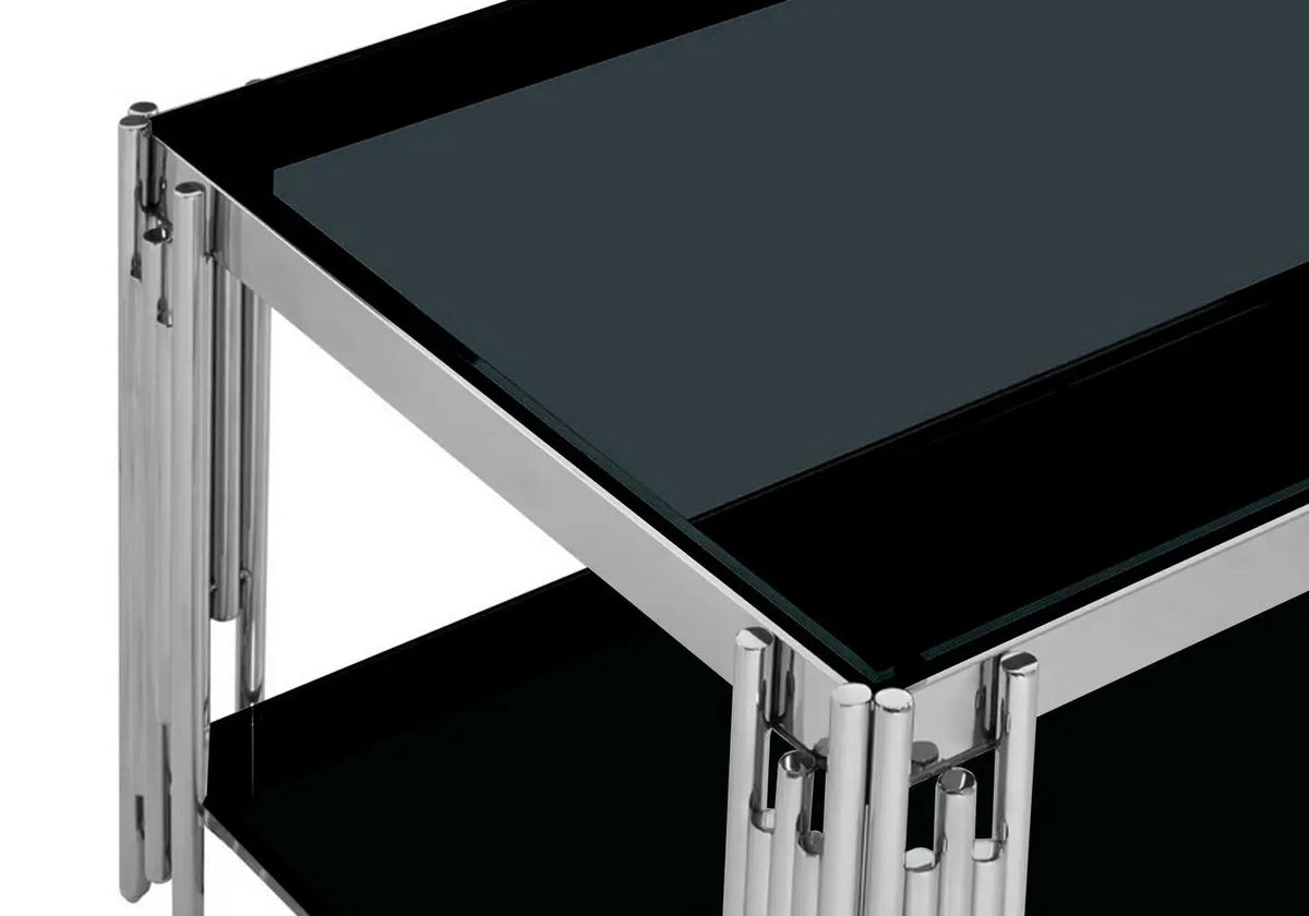 Table basse design en métal chromé et verre noir | Zalys