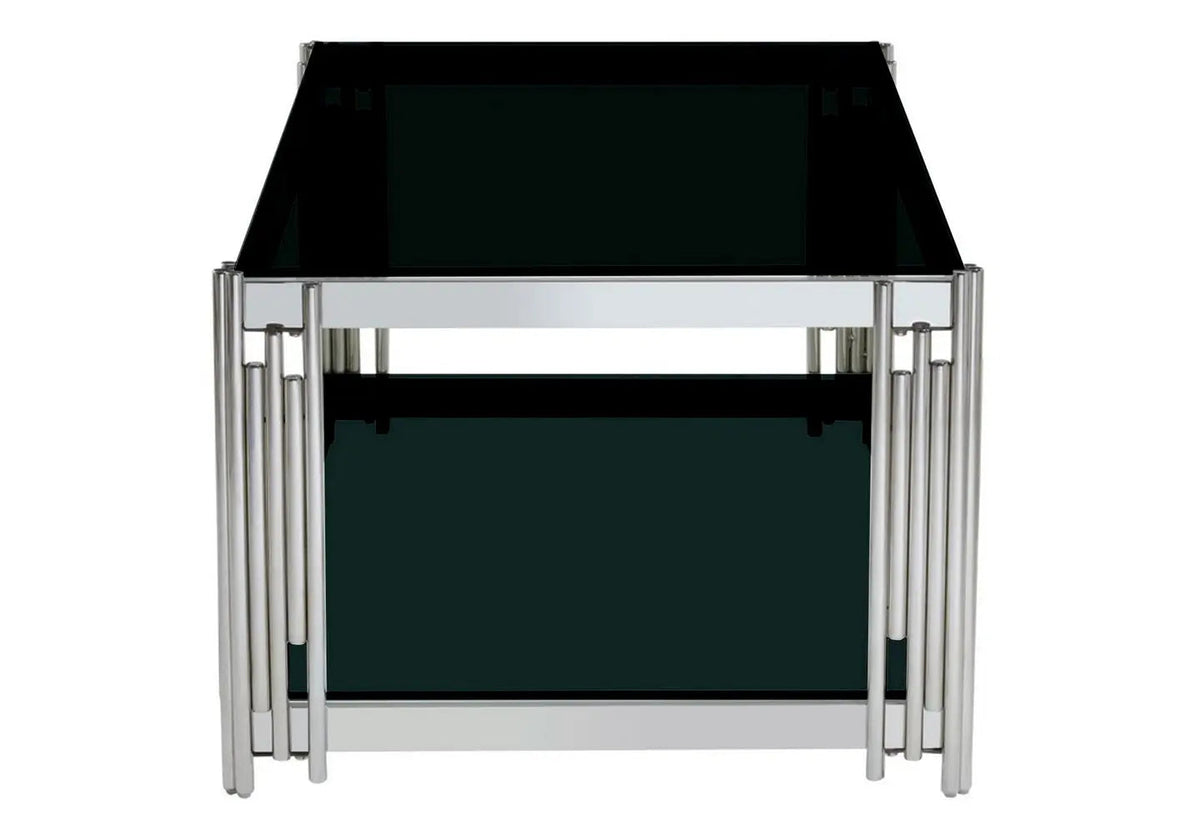 Table basse design en métal chromé et verre noir | Zalys