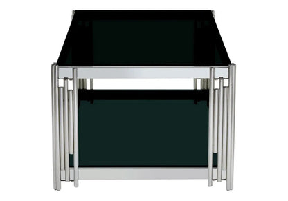 Table basse design en métal chromé et verre noir | Zalys