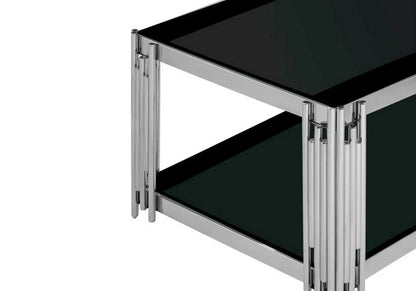 Table basse design en métal chromé et verre noir | Zalys