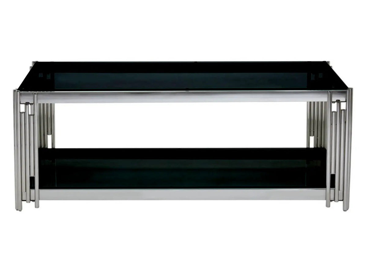 Table basse design en métal chromé et verre noir | Zalys