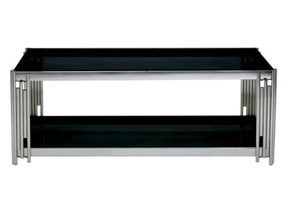 Table basse design en métal chromé et verre noir | Zalys