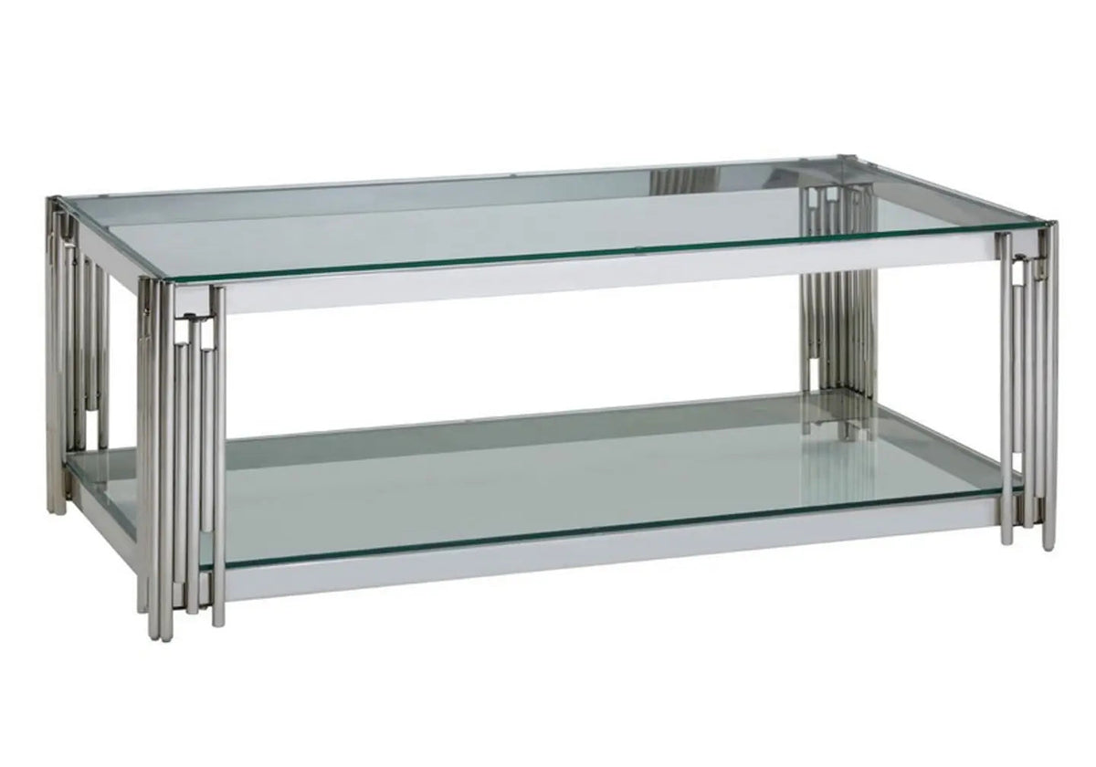 Table basse design moderne verre et acier chromé | Zalys