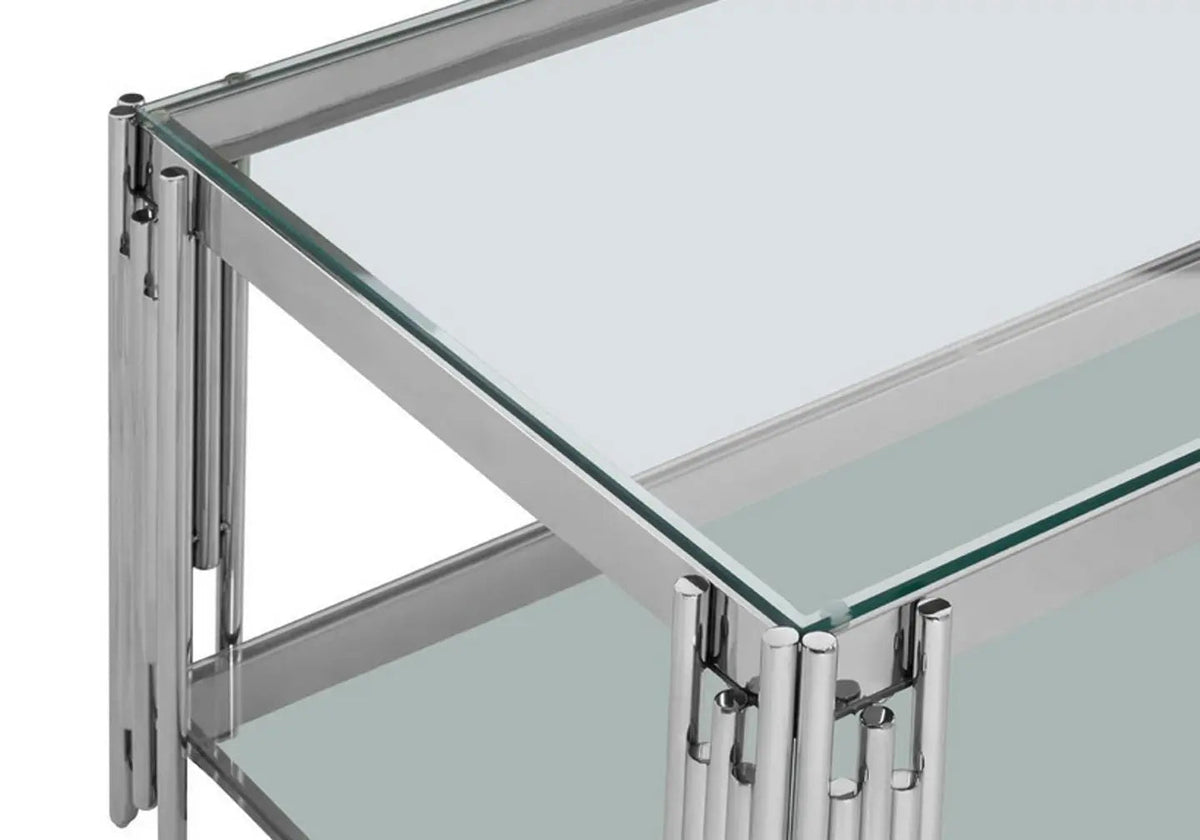 Table basse design moderne verre et acier chromé | Zalys