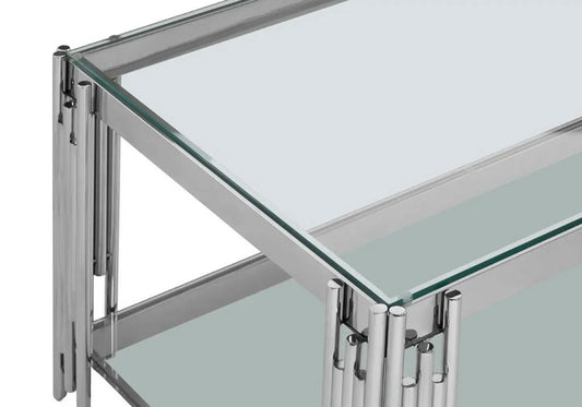 Table basse design moderne verre et acier chromé | Zalys