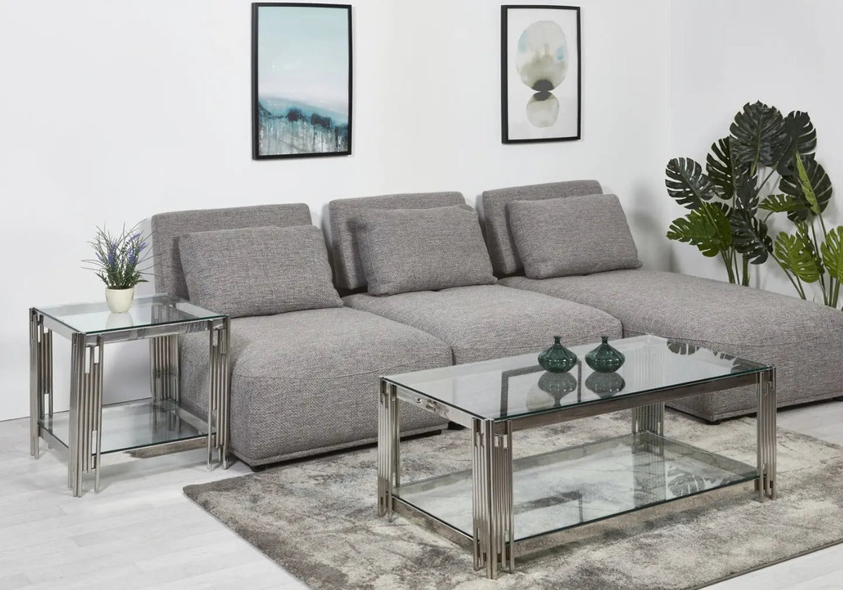 Table basse design moderne verre et acier chromé | Zalys