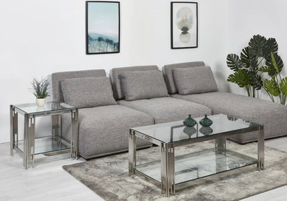 Table basse design moderne verre et acier chromé | Zalys
