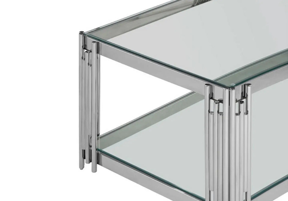 Table basse design moderne verre et acier chromé | Zalys