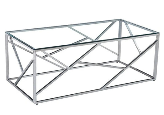 Table basse design verre trempé et chrome | Zenvia