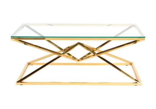 Table basse design acier doré et verre trempé | Kaelo