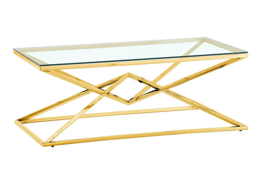 Table basse design acier doré et verre trempé | Kaelo