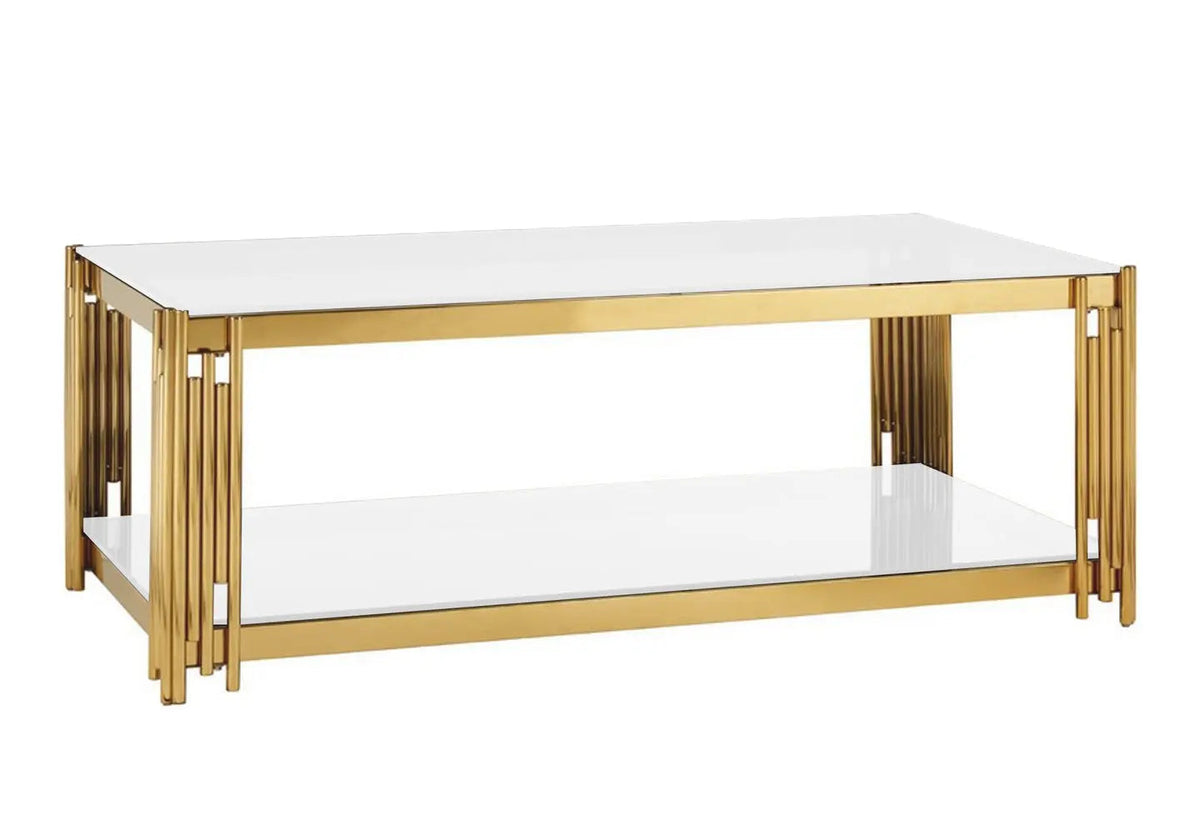 Table basse design verre blanc et métal doré | Zalys