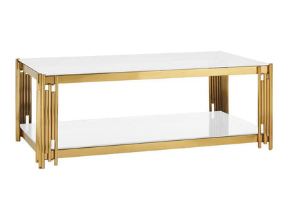 Table basse design verre blanc et métal doré | Zalys
