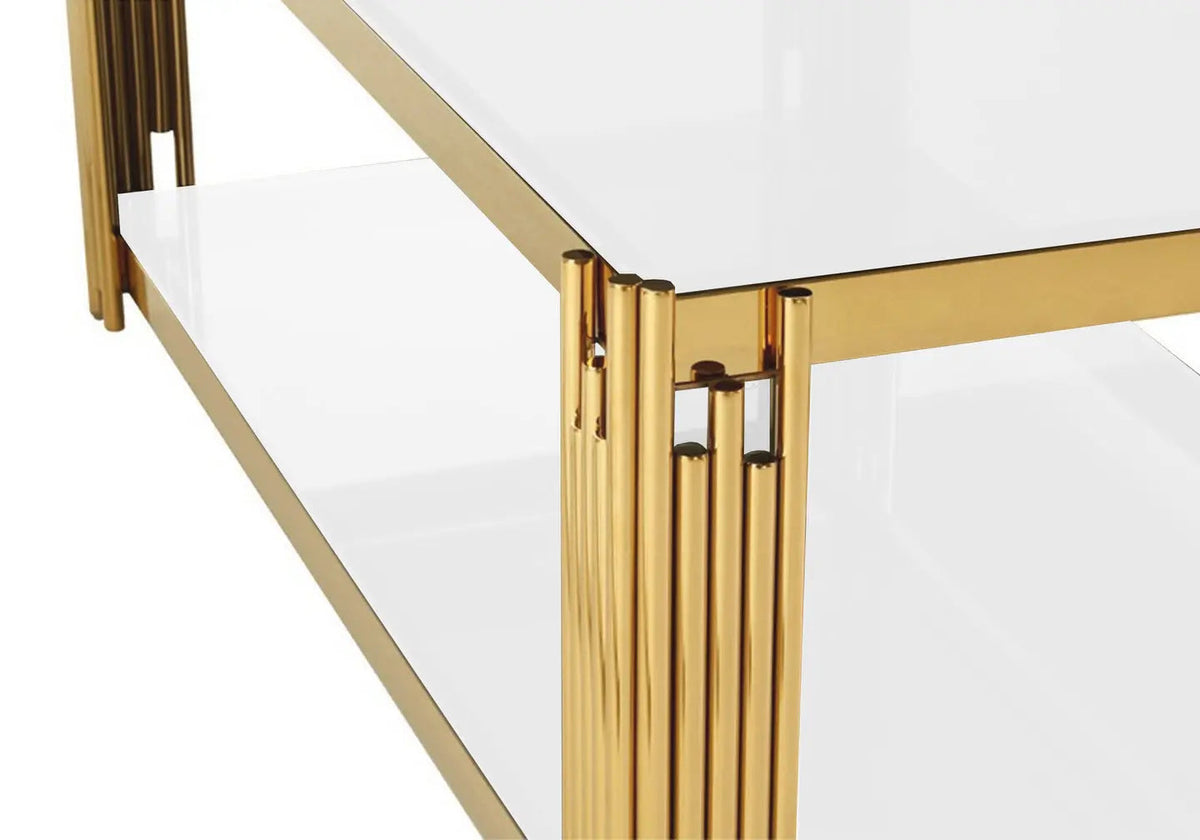 Table basse design verre blanc et métal doré | Zalys