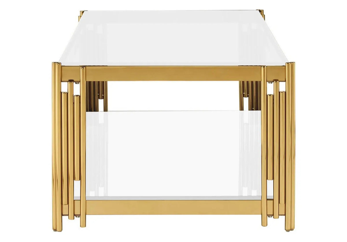 Table basse design verre blanc et métal doré | Zalys