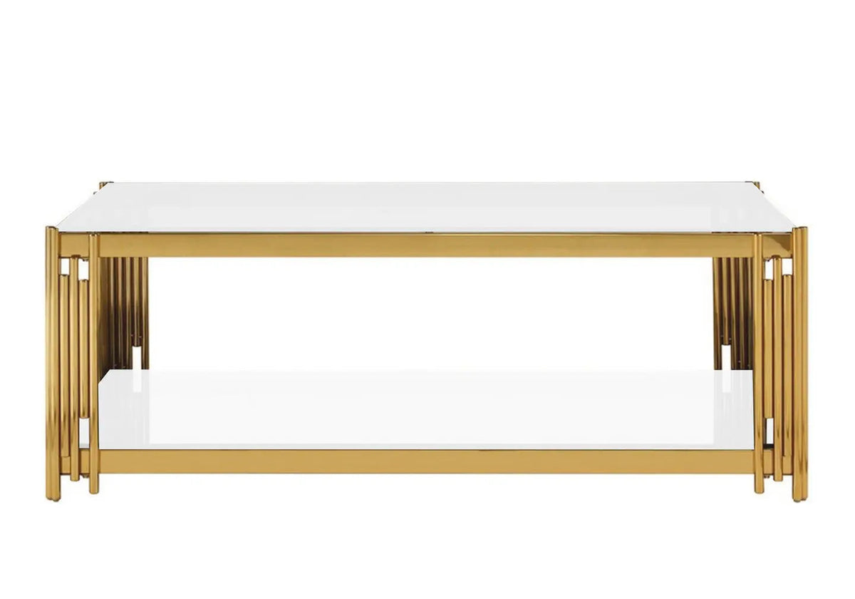 Table basse design verre blanc et métal doré | Zalys
