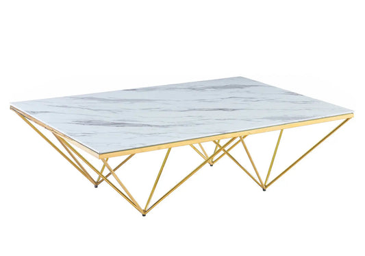 Table basse design en métal doré effet marbre | Zenvia