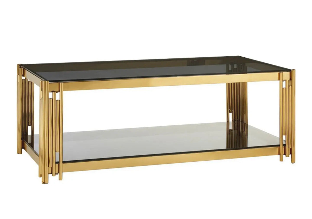 Table basse design dorée et verre trempé noir | Zalys