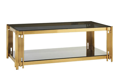Table basse design dorée et verre trempé noir | Zalys