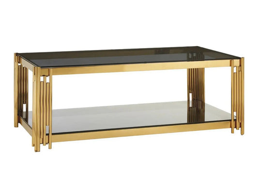 Table basse design dorée et verre trempé noir | Zalys
