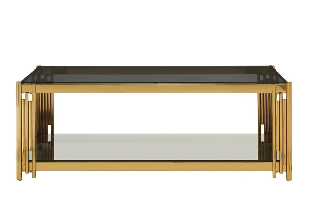 Table basse design dorée et verre trempé noir | Zalys