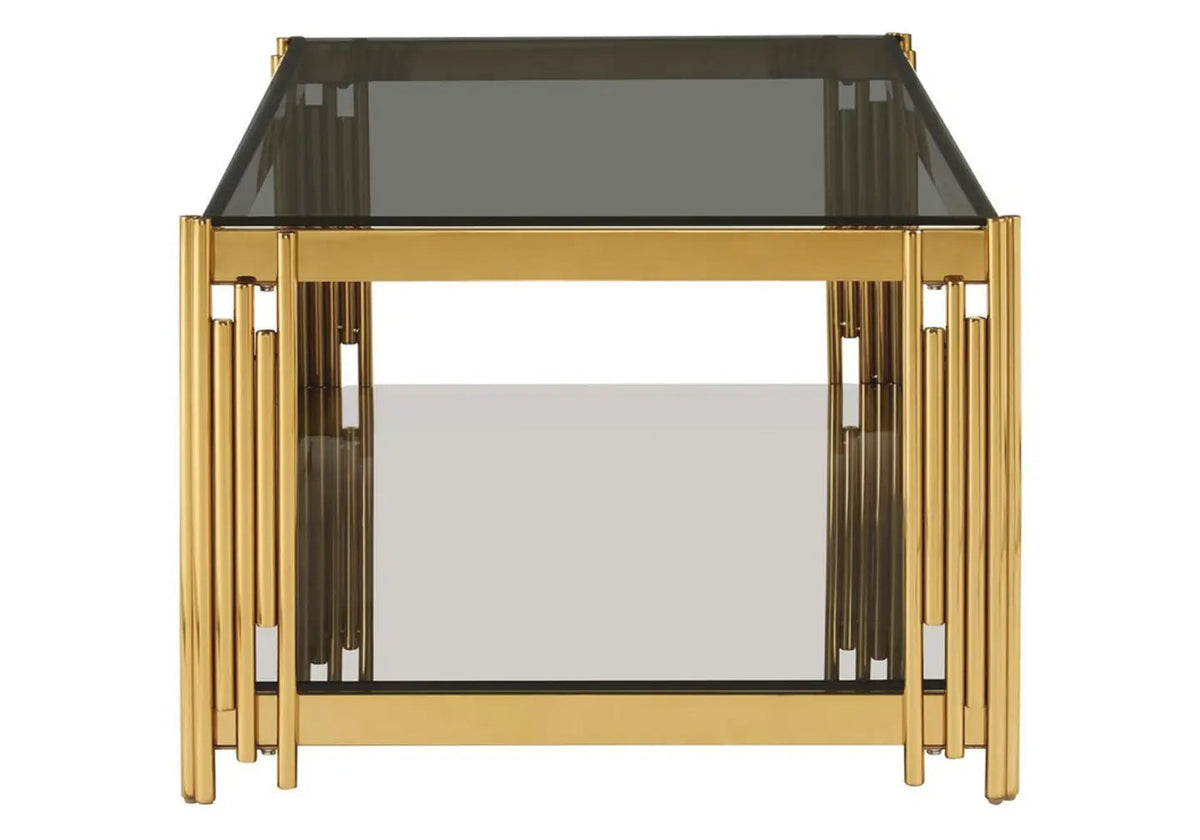 Table basse design dorée et verre trempé noir | Zalys