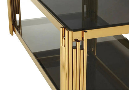 Table basse design dorée et verre trempé noir | Zalys