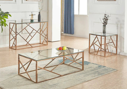 Table basse design verre trempé et métal doré | Zenvia