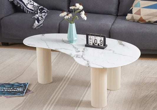Table basse design effet marbre blanc pour salon | Klyro