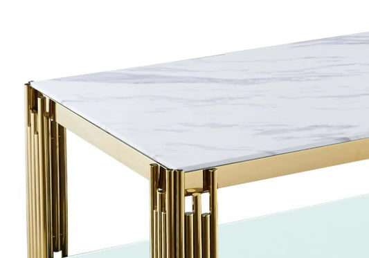 Table basse dorée et verre effet marbre blanc | Zalys