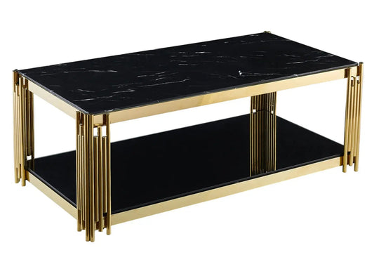 Table basse design géométrique dorée et marbre noir | Zalys