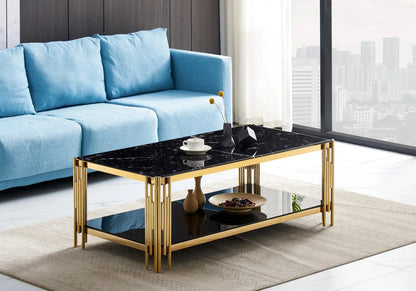 Table basse design géométrique dorée et marbre noir | Zalys