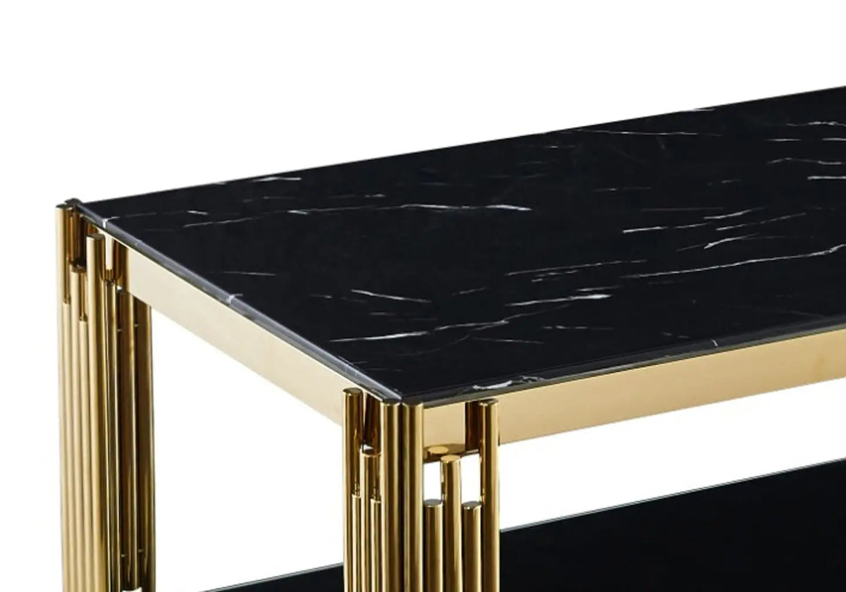 Table basse design géométrique dorée et marbre noir | Zalys