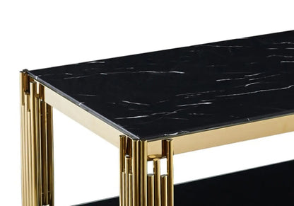 Table basse design géométrique dorée et marbre noir | Zalys