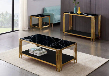 Table basse design géométrique dorée et marbre noir | Zalys