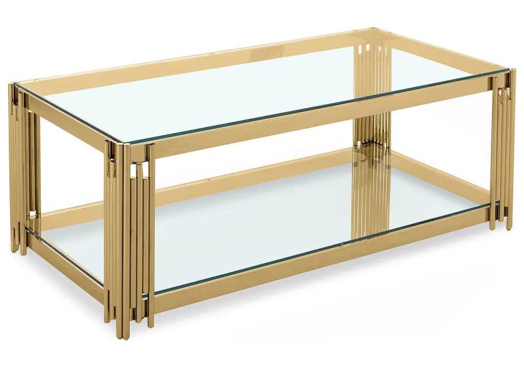 Table basse design verre trempé et métal doré | Zalys
