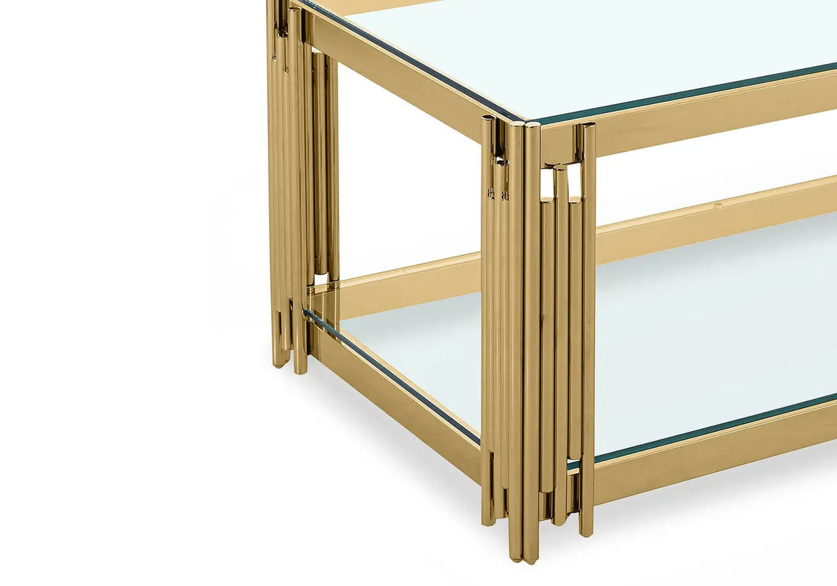 Table basse design verre trempé et métal doré | Zalys