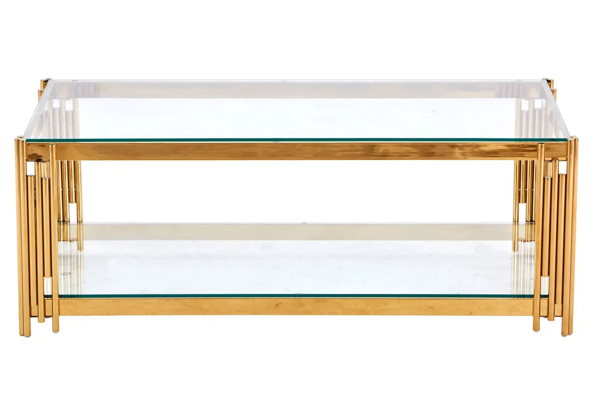 Table basse design verre trempé et métal doré | Zalys