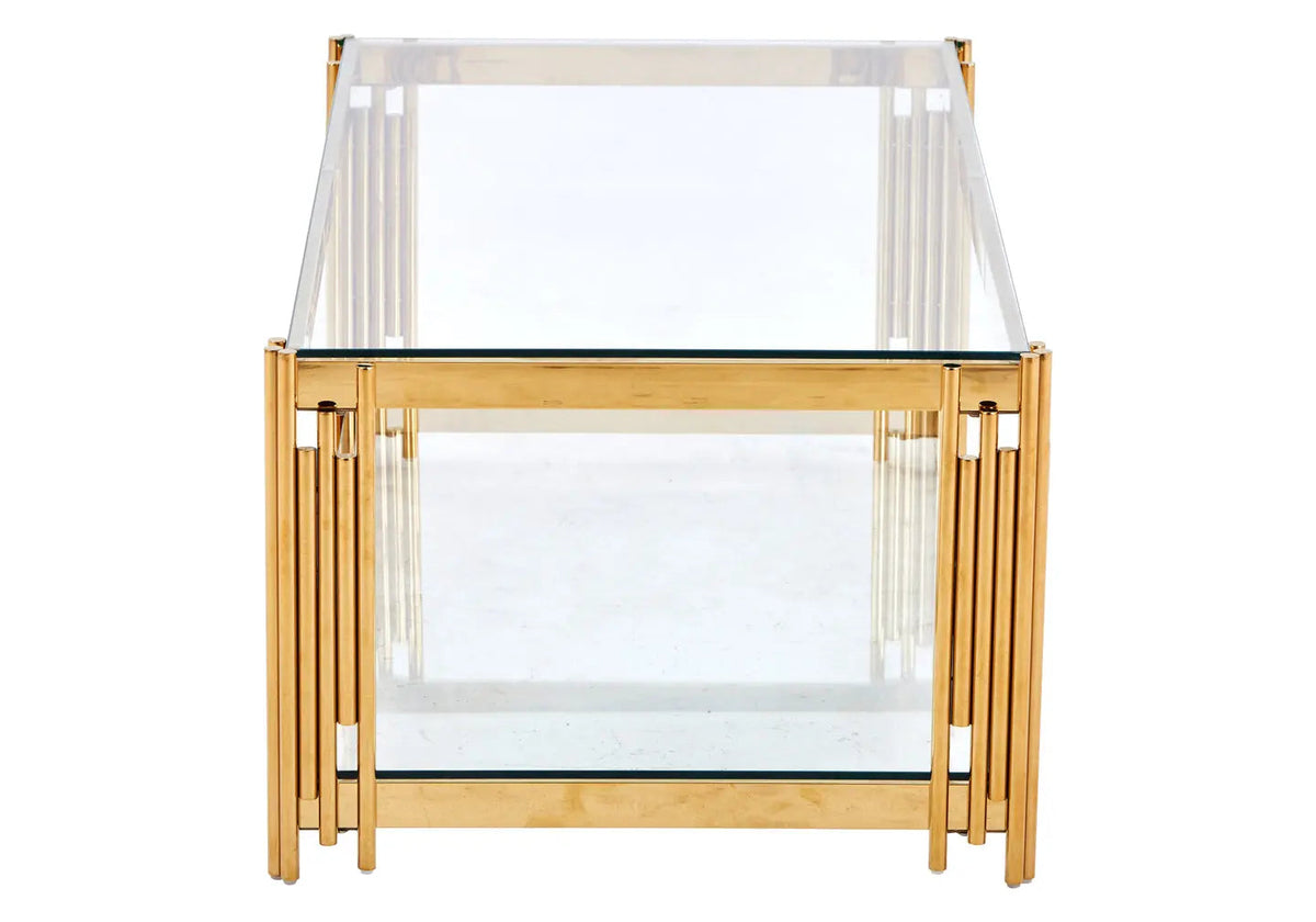 Table basse design verre trempé et métal doré | Zalys