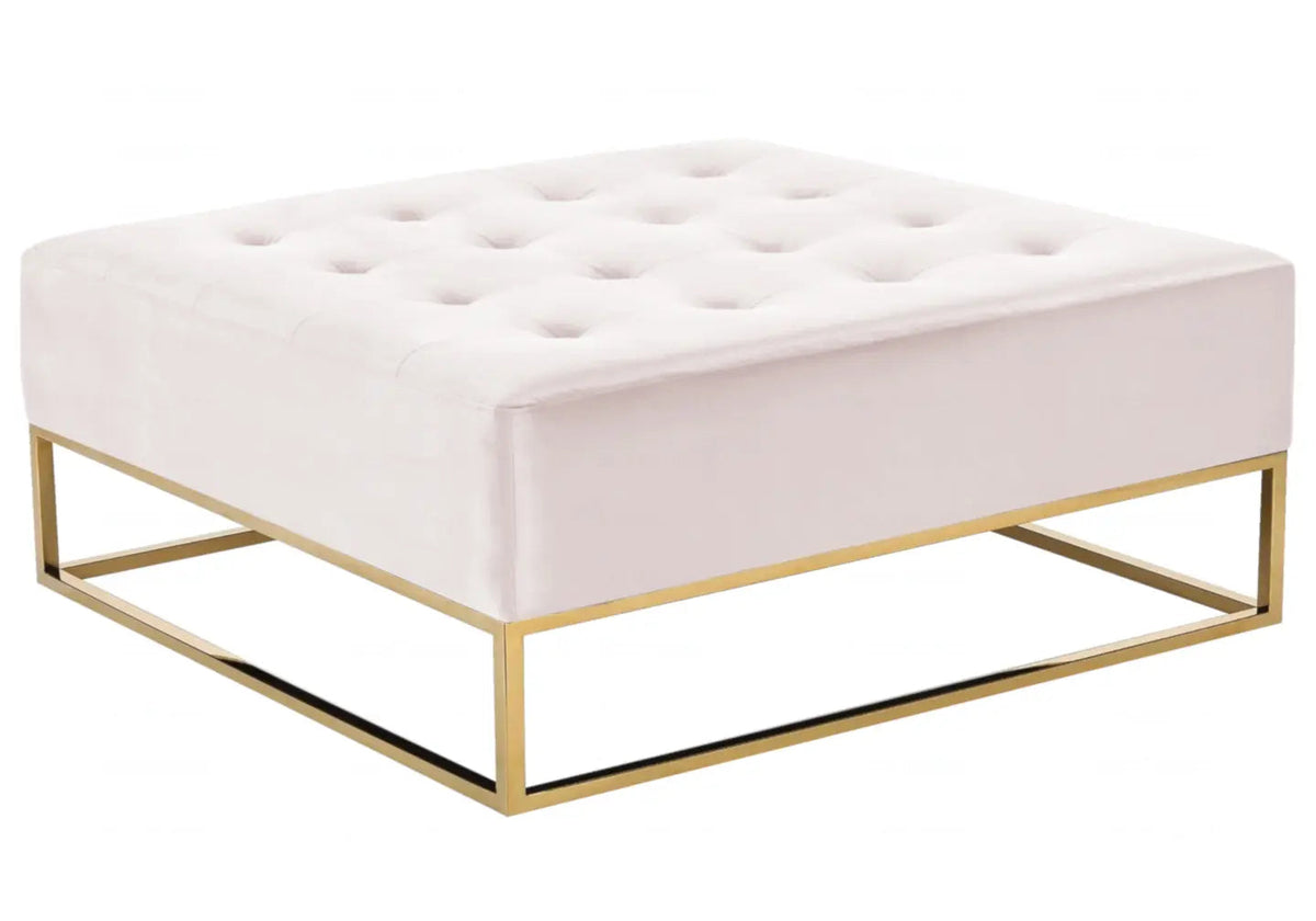 Table basse dorée capitonnée velours écru | Kora