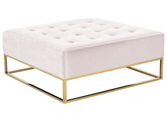 Table basse dorée capitonnée velours écru | Kora