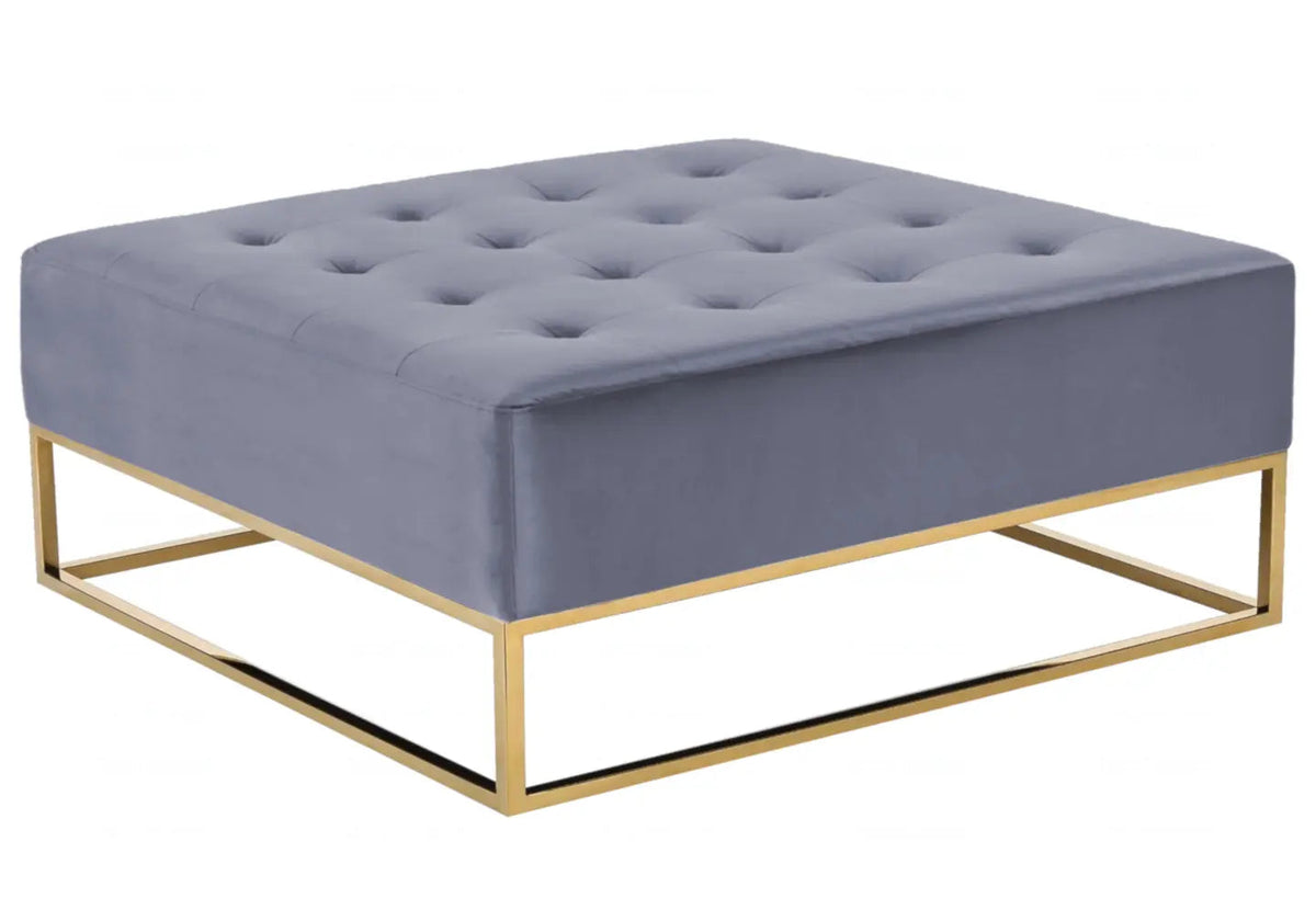 Table basse dorée et capitonnée en gris | Kora