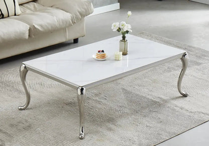 Table basse dorée céramique effet marbre blanc | Zelix