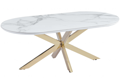 Table basse en céramique marbre blanc et métal doré | Vexta