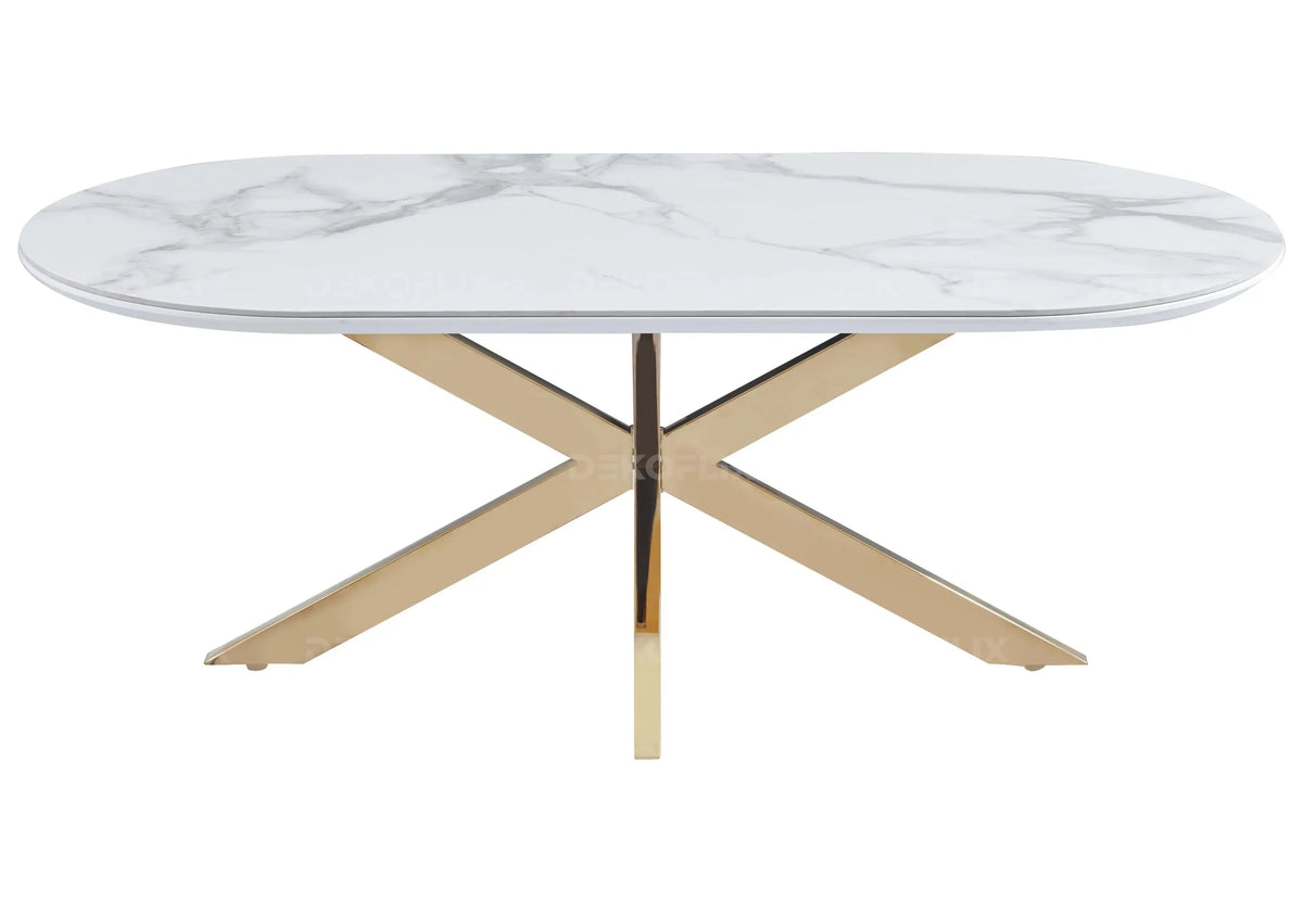 Table basse en céramique marbre blanc et métal doré | Vexta