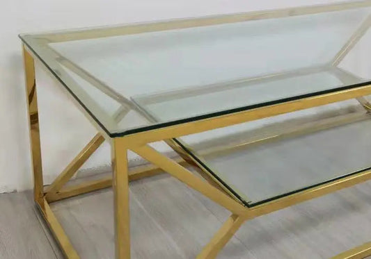 Table basse dorée verre au design contemporain | Orivo