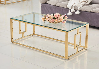 Table basse dorée verre trempé pour salon | Zelix