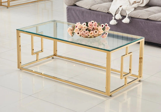 Table basse dorée verre trempé pour salon | Zelix